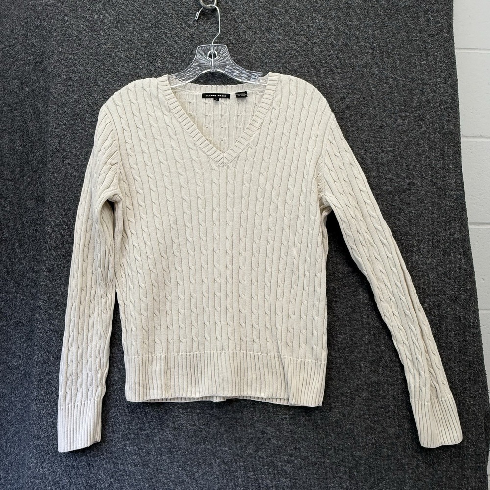 Vintage Jeanne Pierre Cable Knit Sweater Womens Size L Preppy Old Money Cotton